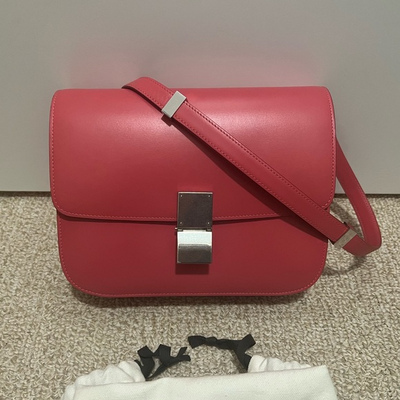 Celine Classic Box Medium Bubble Pink SilverHardware Smooth Leather Shoulder Bag - Picture 3 of 14